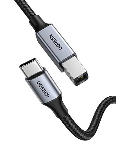 UGREEN USB C Druckerkabel USB B auf USB C Kabel, Scannerkabel (Silber 1m) | Nylonkabel und Aluminiumstecker kompatibel mit iPhone 17 Serie MacBook Matebook Canon Epson Drucker DAC MIDI Tastatur usw