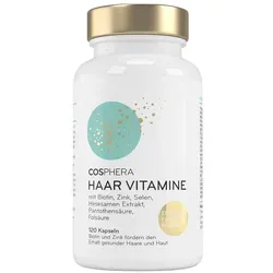Cosphera Haar-Vitamine - Hochdosiert mit Biotin, Selen und Zink, 120 vegane Kapseln für gesunde Haare und Nägel, ohne Gentechnik und Zusatzstoffe