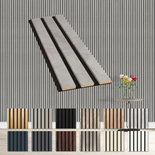 HEXIM Akustikpaneele Musterstück - flexible Lamellenwand Holz MDF Wandpaneele Lamellenverkleidung Wandverkleidung Innendekoration schalldämmend (Chicago Concrete - AP10 / APH10 Musterstück)