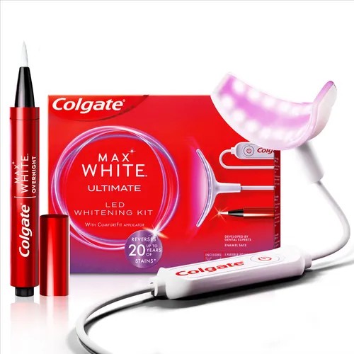 Colgate LED Whitening-Set Max White Ultimate – Effektive Zahnaufhellung für Zuhause - EINFACH ZUHAUSE ZÄHNE AUFHELLEN: Das Colgate Max White Ultimate Set sorgt in nur 10 Minuten für sichtbar weißere Zähne. Ideal für eine einfache Anwendung mit Smartphone und mit bis zu 35 Behandlungen.