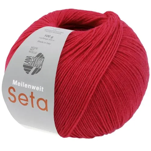 LANA GROSSA Meilenweit Seta Lampone | Sockengarn mit Seidenanteil, waschmaschinenfest | Handstrickgarn 55% Schurwolle (Merino), Polyamid, & Seide | 100g 400m Wolle zum Stricken & Häkeln FB52