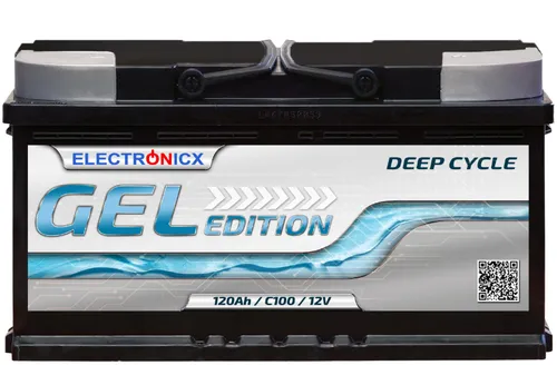 Electronicx Edition Gel Batterie 120 AH 12V - Autobatterie für Wohnmobile und Boote, wartungsfrei mit hoher Kapazität von 120 Ah für zuverlässige Energieversorgung.