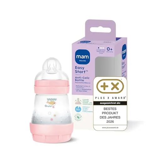 MAM Easy Start Anti-Colic Babyflasche (160 ml), besonders gut akzeptierte Milchflasche, Baby Trinkflasche mit Bodenventil gegen Koliken & Sauger Größe 1, 0+ Monate, Delfin
