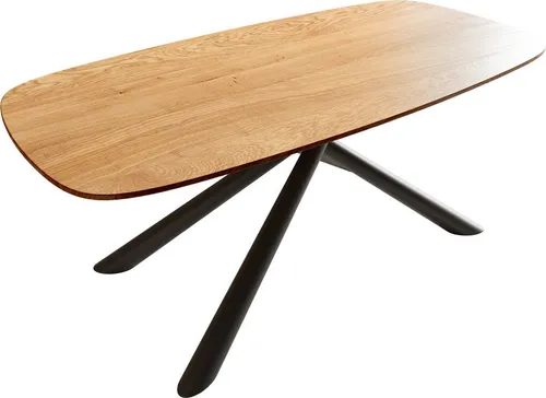 DELIFE Couchtisch Edge Boot 100x50 cm aus Eiche mit Schweizer Kante - Eleganter Couchtisch im Bootdesign aus hochwertiger Eiche mit einzigartiger Schweizer Kante. Das pulverbeschichtete Metallgestell in Schwarz sorgt für Stabilität und modernes Flair. Maße: 100x50 cm, ideal für stilvolle Wohnräume.