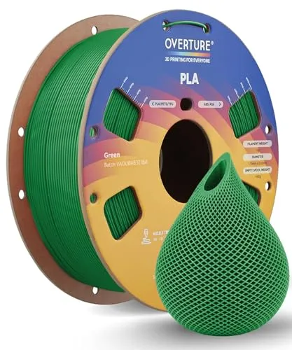 OVERTURE Filament PLA 1.75mm Verbessert, Rapid 3D Drucker PLA Filament Hohe Geschwindigkeit 1kg Spule (2.2 LBS), Maßgenauigkeit ± 0.02mm für die Meisten FDM 3D Drucker (Grün)
