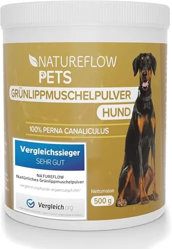 Grünlippmuschel Hund TESTSIEGER - 500g - Gelenk- & Knochenschutz für Hunde, unterstützt die Gelenkfunktion mit reinem neuseeländischem Muschelfleischmehl für hohe Akzeptanz und Bewegungsfreude bei Ihrem Vierbeiner.