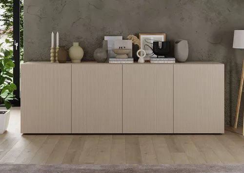 Home affaire Sideboard Rio Breite 240 cm, Kommode mit 4 Türen, Anrichte, geriffelte MDF-Fronten, modern u. elegant, viel Stauraum