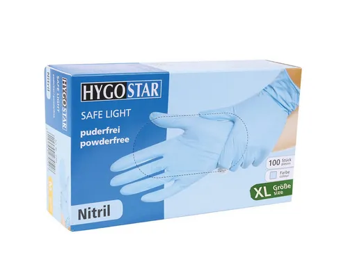 Nitrilhandschuhe Hygostar Safe Light PZN 17160908 - Virendicht, puderfrei, latexfrei, XL, 100 Stück für optimalen Chemikalienschutz und höchsten Komfort