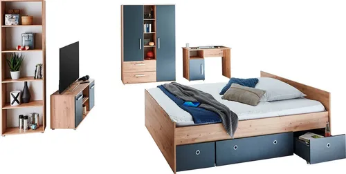 Jugendzimmer 6er-Set, mehrfarbig – XXL-Liegefläche - Komplett-Jugendzimmer mit trendiger Farbgestaltung in Anthrazit und Artisan-Oak-Nachbildung, bietet eine großzügige XXL-Liegefläche von 120 x 200 cm für optimalen Komfort.