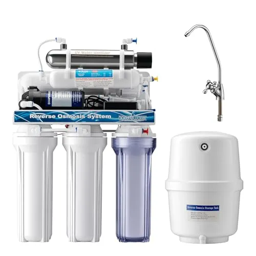 Naturewater 6 Stufen Umkehrosmose 180 L/Tag - RO Osmoseanlage mit UV-Klärer, eliminiert bis zu 96% der Verunreinigungen für reines Trinkwasser