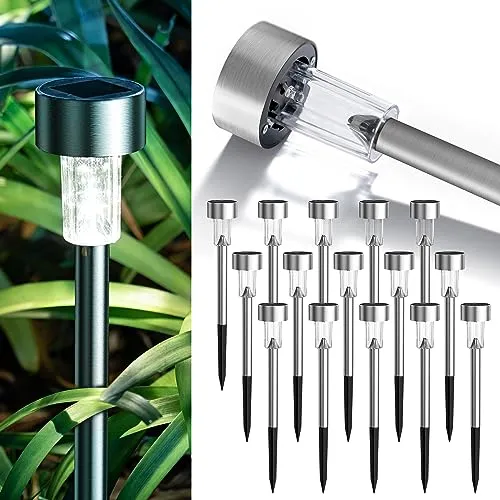 GIGALUMI Solarlampen für außen, 16 Stück - Wasserdichte Wegeleuchten mit 7000 K kaltweißem Licht, ideal für Garten, Balkon und Terrasse. Automatisches Ein- und Ausschalten sorgt für bis zu 8 Stunden Licht pro Nacht.