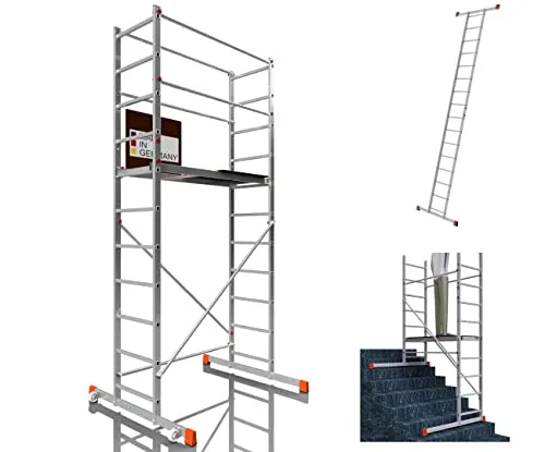 ALTEC AluCombine® 3.0-400 | 4m Alu Fahrgerüst - Gerüst für Heimwerker mit 4m Arbeitshöhe, ideal für Maler- und Montagearbeiten. Leichte, korrosionsbeständige Konstruktion mit rutschsicherer Plattform.