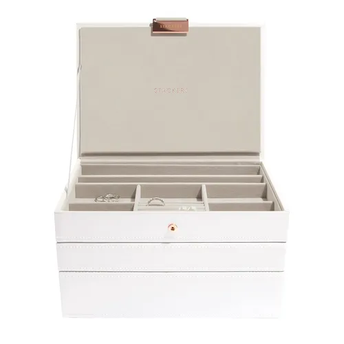 Stackers White Classic SET 3 ROSE GOLD - Schmuckkästen: Individuell gestaltbares Schmuckkästchen mit 25 Fächern und 3 tiefen Boxen, ideal für organisierten Stauraum und elegantes Design.