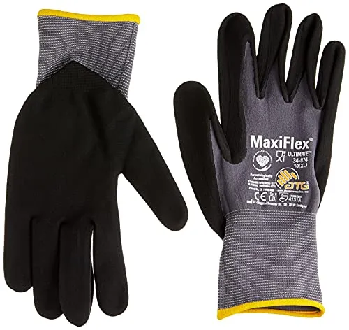 ATG Schutzhandschuhe MaxiFlexUltimate - Größe 10 - 5 Paar - Arbeitshandschuhe mit Nitril-Mikroschaum-Beschichtung für optimalen Grip und Abriebfestigkeit, ideal für präzise Arbeiten.
