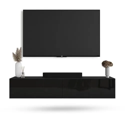 TV Board WEST Schwarz 160 cm - TV-Halterungen mit hochwertiger Melaminbeschichtung, pflegeleicht und wasserabweisend, Soft-Close-System für leises Schließen der Türen und flexible Montagemöglichkeiten.