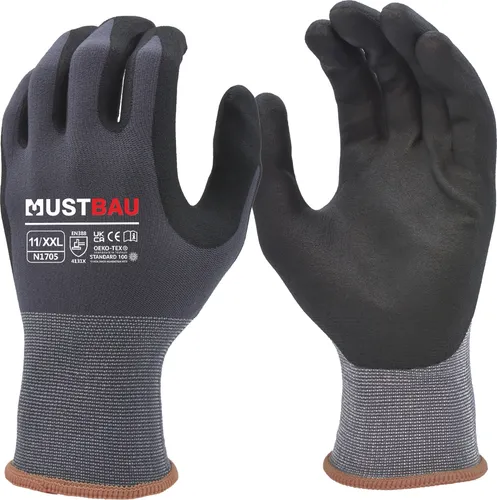 Mustbau Arbeitshandschuhe 3Pack,Rutschfest Gartenhandschuhe Montagehandschuhe,EN388,SIZE:L