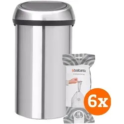 Brabantia Touch Bin 60 Liter Edelstahl Fingerprint Proof + Müllbeutel (120 Stück)