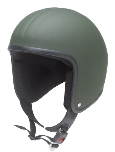 Redbike RB-671 Jethelm - Matt-Dunkelgrün - M - Motorradhelm im Retro-Design aus Fiberglas, mit komfortablem Textil-Innenfutter und integrierter Brillenschlaufe für besten Tragekomfort.
