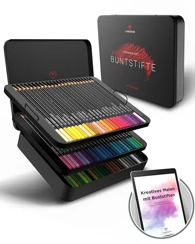 LIEBERGE Buntstift Premium Set 72 Farben - Buntstifte in Metallschatulle, 72 intensive Farben für kreative Arbeiten, bruchsichere Mine und weicher Farbauftrag, ideal für Schule und Kunstunterricht.