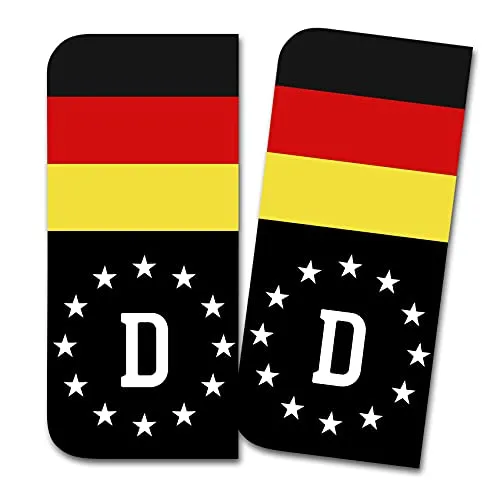 Kennzeichen Sticker passgenau für EU Feld 11x5cm Design Aufkleber für Nummernschild Folie KFZ Schwarz oder mit Fahne waschstraßenfest R167 (04 Deutschland, Mit Flagge) 2 x