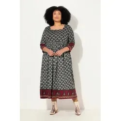 Ulla Popken Damen Übergrößen Jerseykleid in A-Linie mit Carree-Ausschnitt - Stylisches Jerseykleid in A-Linie mit bequemen 3/4-Ärmeln und seitlichen Taschen. Der weiche Baumwolljersey sorgt für hohen Tragekomfort und ein modisches Design mit Saumbordüre.