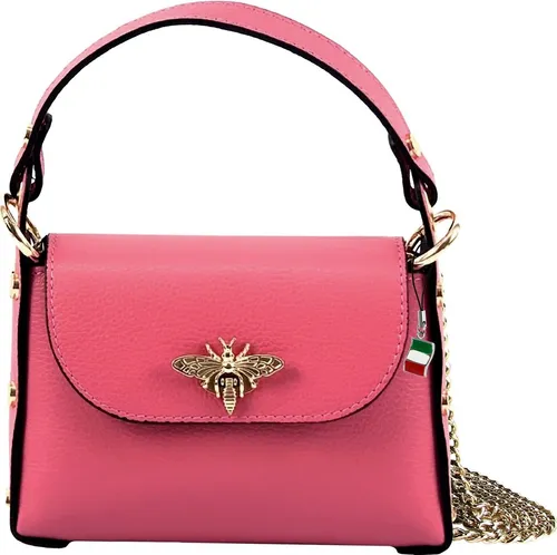 FLORENCE Umhängetasche Biene Damen - Umhängetasche aus hochwertigem Leder in coralle rosa, ideal für stilbewusste Damen. Perfekte Größe von 19cm x 14cm für den täglichen Gebrauch.