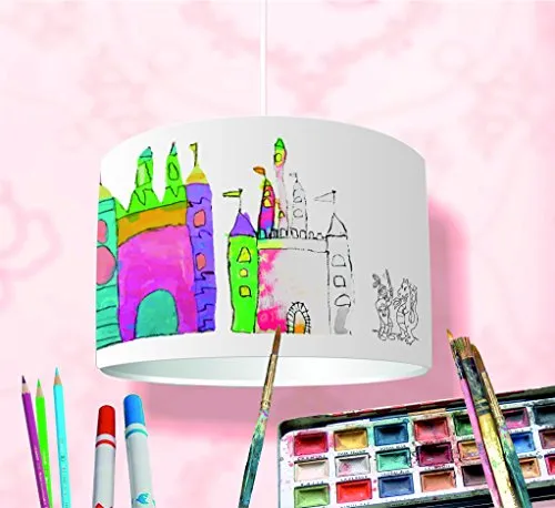 Bastelset DIY Lampenschirm -KL32- Lampenschirm bemalen ✓ 16-teiliger Bausatz ✓ Kinderlampe selbst gestalten ✓ Bastellampe für Kinder als Deckenlampe oder Stehlampe – Kinderzimmer-Lampe selber Machen