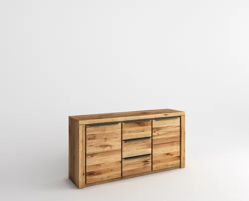 Sideboard JOOST aus massiver Eiche, B 160 x H 80 cm - Sideboard aus massiver Eiche mit 2 Türen und 3 Schubladen, ideal für stilvolle und organisierte Aufbewahrung in Ihrem Zuhause.