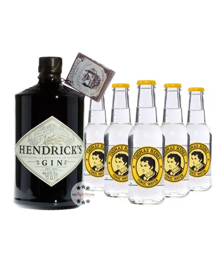 Hendrick’s Gin & Thomas Henry Tonic Set - Gin Set mit schottischem Gurken-Gin und 5 Flaschen erfrischendem Thomas Henry Tonic Water - ideal für Cocktail-Liebhaber!