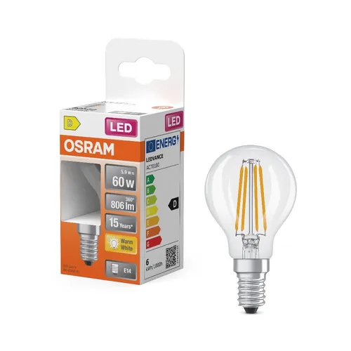 OSRAM E14 LED STAR FILAMENT klar 5,9W wie 60W warmweiße Wohnraumbeleuchtung