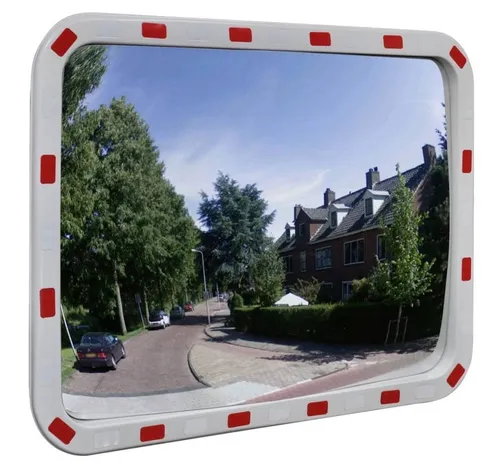 vidaXL Verkehrsspiegel 60x80 cm – Sicherheit und Sichtbarkeit verbessern - Sicherheitsspiegel für Verkehr, ideal für Kreuzungen und enge Straßen. Bruchsicherer PC-Kunststoff und reflektierender Rahmen erhöhen die Sichtbarkeit, besonders nachts.