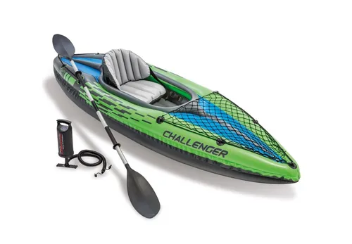 INTEX Kajak Challenger K1 Boot Set mit Paddel und Pumpe - Kajak 274x76x33 cm, ideal für entspannte Ausflüge auf dem Wasser und einfach zu transportieren.