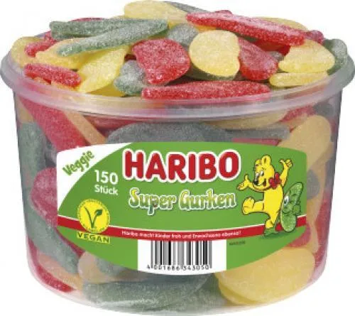 HARIBO Super Gurken Fruchtgummi 150 St. - Beliebte Nascherei mit Vitaminen, ideal für Groß und Klein