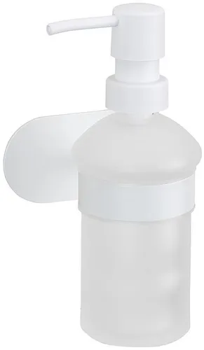WENKO Seifenspender Turbo-Loc® Orea, Edelstahl-Halterung, 200 ml - Seifenspender aus satiniertem Glas mit weißem Pumpkopf, einfach ohne Bohren zu montieren dank Turbo-Loc® Klebesystem, ideal für stilvolle Badezimmergestaltung.