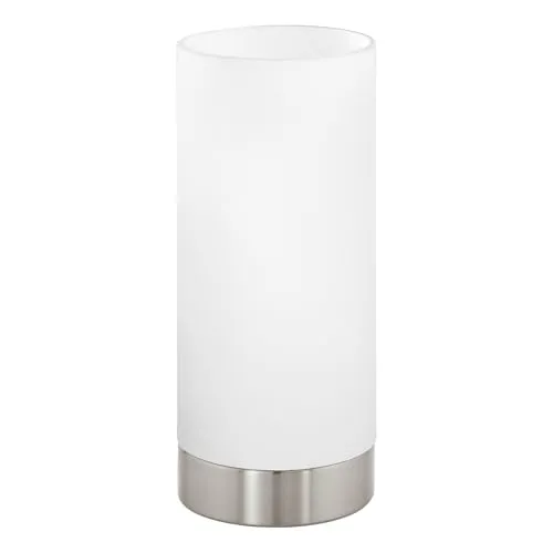 EGLO Tischlampe Damasco 1 - Elegante Deko Tischleuchte - Zeitlose Tischlampe aus Metall und Glas in Silber und Weiß, ideal für Schreibtisch, Nachttisch oder als Deko-Objekt. Mit praktischem Schalter am Kabel für einfachen Betrieb. E27 Fassung, max. 60 W.