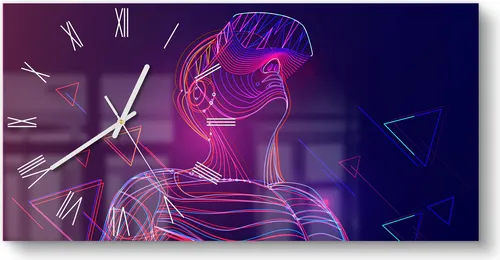 DEQORI Glasuhr 60x30 cm Römisch 'Mann mit VR-Brille' Wanduhr Glas Uhr Design leise