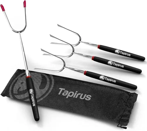 Tapirus 4 Ausziehbare Camping-Sticks zum Marshmallow-Braten, langlebige Edelstahl-Ausrüstung, Grillspieße mit isolierten Griffen, Teleskop-Gabeln, Utensilien für Smores, Hot Dogs & Shish-Kebabs