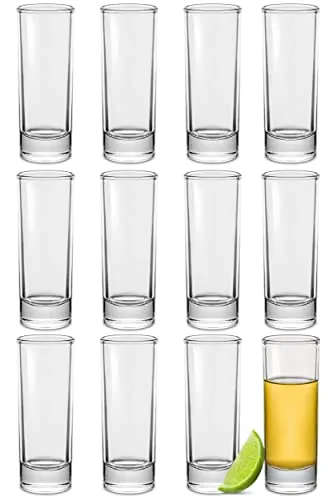 Praknu 12 Schnapsgläser Hoch aus Glas 5cl - Spülmaschinenfest - Standfest dank dickem Boden - Shotgläser für jede Party