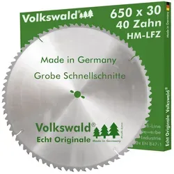 Volkswald Kreissägeblatt Volkswald ® HM-Sägeblatt LFZ 650 x 30 mm Z= 40 Hartholz Kreissägeblatt, Echt Originale Volkswald® Made in Germany