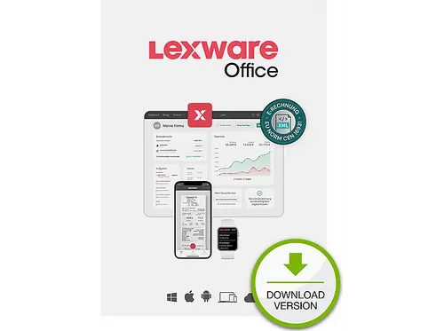 Lexware Office XL 365 Tage - Multiplattform für Selbstständige - Steuerprogramm für Kleinunternehmer:innen mit 365-Tage-Lizenz. Einfach Buchhaltung online oder per App erledigen – ideal für Freelancer:innen und Gründer:innen.
