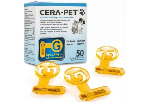 Cera-Pet Blutzucker-Teststreifen für Haustiere - 50 Stück für einfache Diabetes-Messung - Praktische Teststreifen für Hunde und Katzen, perfekt für die Heimüberwachung des Blutzuckerspiegels. Einfach in der Anwendung und ideal für Tierbesitzer.