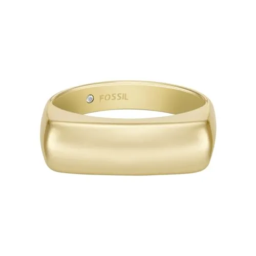 Fossil Damen-Siegelring Heritage D-Link Glitz - Eleganter Damenring aus poliertem Edelstahl in goldfarben, ideal für besondere Anlässe und ein strahlendes Accessoire.