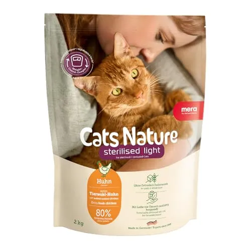 MERA Cats Nature Sterilised/Light Huhn Katzenfutter Trocken 400g | Für sterilisierte/kastrierte Katzen | Getreidefrei & zuckerfrei | fettarmes Katzen Trockenfutter hoher Fleischanteil