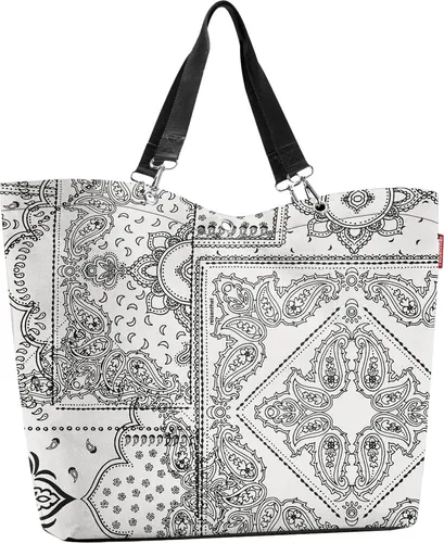 reisenthel shopper XL Bandana White, Einkaufstasche 35 L - Umhängetaschen mit 2 stabilen Trageriemen, wasserabweisend und aus robustem, recyceltem PET-Material. Ideal für Freizeit und Shopping mit praktischem Reißverschluss und Innentaschen.