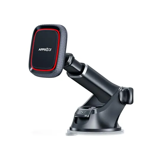APPS2Car Magnet Halterung Auto, Universal-Armaturenbrett-Windschutzscheibe Industrielle Festigkeit Saugnapf Handy Halterung mit verstellbarem Teleskoparm,6 Starke Magnete,für alle Mobiltelefone