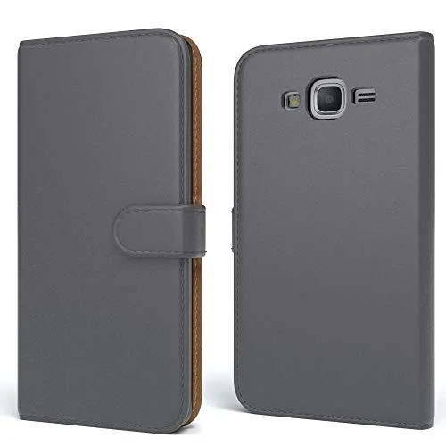 EAZY CASE Tasche kompatibel mit Samsung Galaxy Grand Prime Schutzhülle mit Standfunktion Klapphülle Bookstyle, Handytasche Handyhülle mit Magnetverschluss und Kartenfach, Kunstleder, Anthrazit