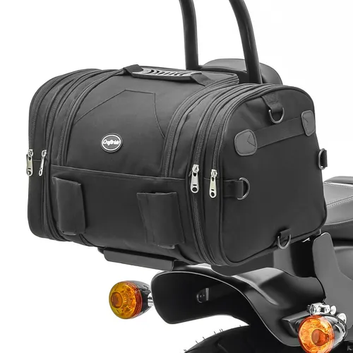 Craftride RB1 Hecktasche Gepäckrolle für Chopper Cruiser Custom Bikes - Gepäckrolle für Chopper und Cruiser, erweiterbar von 24-30 Liter, wasserabweisend und UV-resistent. Inklusive Regenhülle für 100% Wasserdichtigkeit und optimale Befestigungsmöglichkeiten.