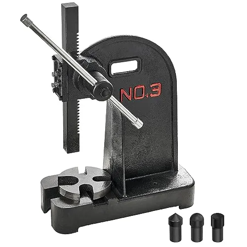 VEVOR Dornpresse 3 t Handhebelpresse - Druckpressen: Diese manuelle Dornpresse bietet 3 t Druckkraft und ermöglicht präzises Stanzen, Biegen und Formen mit verschiedenen mitgelieferten Formen.