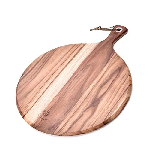 BILL.F Pizzateller und Pizzabrett aus Akazienholz - 30,5 cm Groß - Runde Servierplatte zum Servieren - 40,6 x 30,5 x 1,3 cm
