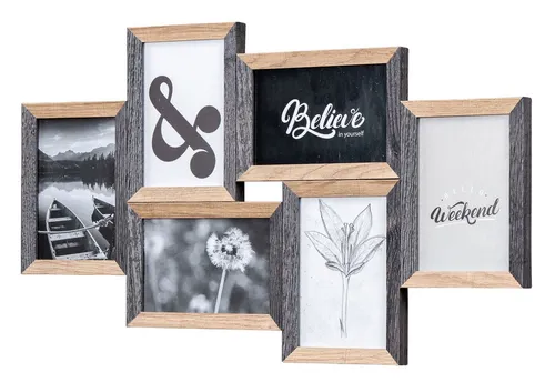 Levandeo® Bilderrahmen Collage für 6 Fotos 10x15 - Moderner Bilderrahmen aus MDF Holz in Schwarz und Natur, ideal für die stilvolle Präsentation Ihrer Lieblingsmomente. Platz für 6 Fotos im Format 10x15, flexibel im Hoch- oder Querformat aufhängbar.
